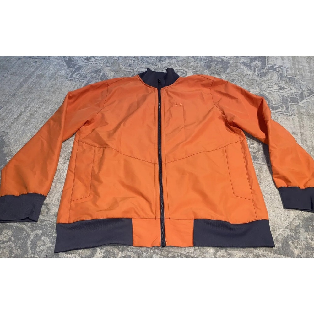 Under Armour Orange Gray Polyester Zip Windbreaker Jacket Mens‎ Size XL XLARGE
